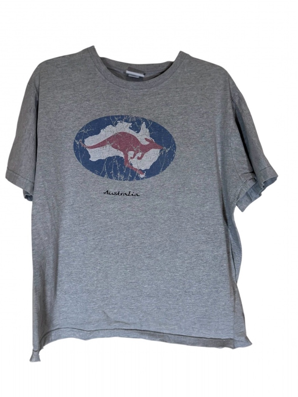 Vintage Y2K Think Australia Kangaroo map print grey t shirt men’s size medium